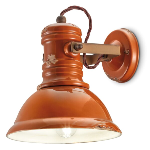 Wandspot Keramik E27 verstellbar Orange Shabby Vintage