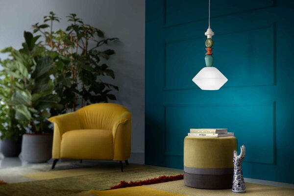 Hängeleuchte Keramik Glas Ecru Bunt E27 Retro Design
