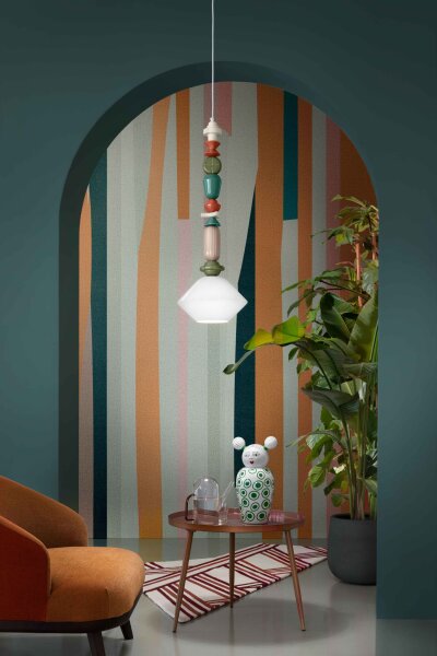 Hängelampe Keramik Glas Ecru Bunt E27 Retro SILVIA