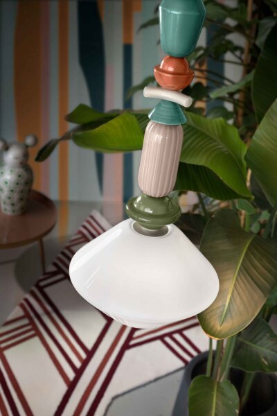 Hängelampe Keramik Glas Ecru Bunt E27 Retro SILVIA