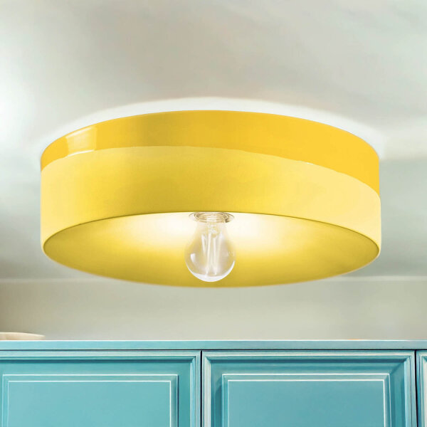 Plafonnier céramique E27 D : 40 cm rond jaune ENRICO