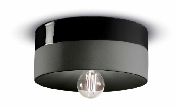 Plafonnier céramique E27 D : 25 cm rond noir rétro