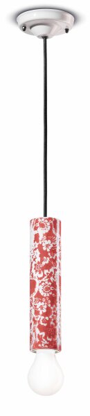 Pendelleuchte Keramik E27 D: 5,5 cm rund Rot Muster