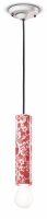 Pendelleuchte Keramik E27 D: 5,5 cm rund Rot Muster