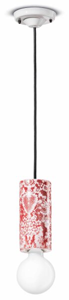 Lampe à suspendre céramique E27 ronde D : 8 cm Rouge Motif Rétro