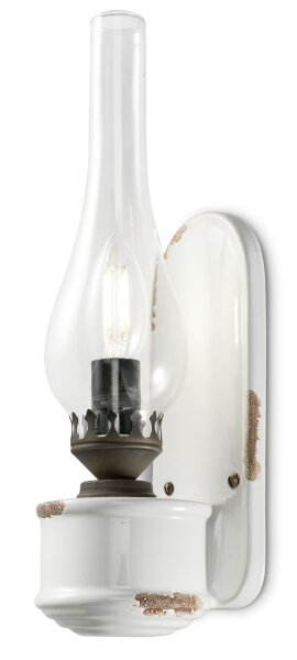 Wandlampe Glas Handarbeit E14 33 cm hoch Weiß Shabby Antik