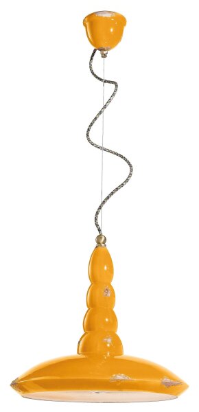 Hängeleuchte Keramik E27 D: 40 cm rund Gelb Industrial