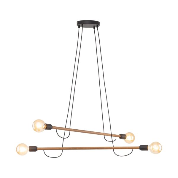 Pendelleuchte verstellbar Holz Metall L: 93 cm 4x E27