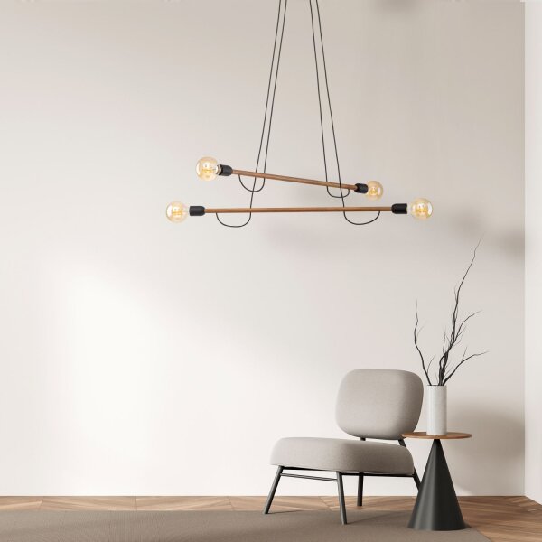 Pendelleuchte verstellbar Holz Metall L: 93 cm 4x E27