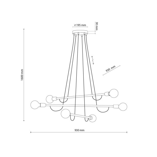 Lampe à suspendre réglable L : 93 cm H : max. 160 cm pour 6x E27