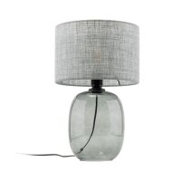 Tischlampe Grau Rauchglas Stoff E27 H: 48 cm Ø 30 cm