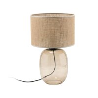 Tischleuchte Rauchglas Stoff Braun H: 48 cm Ø 30...