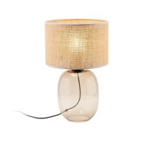 Tischleuchte Rauchglas Stoff Braun H: 48 cm Ø 30...
