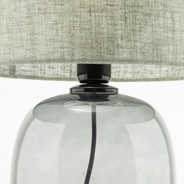 Tischleuchte Rauchglas Stoff E27 H: 48 cm Ø 30 cm Grau Grün