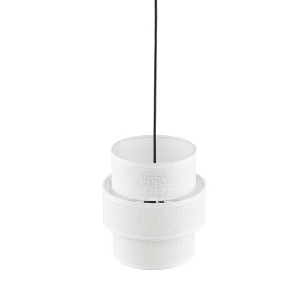 Suspension ronde Ø 20 cm Blanc Noir E27 Tissu Métal