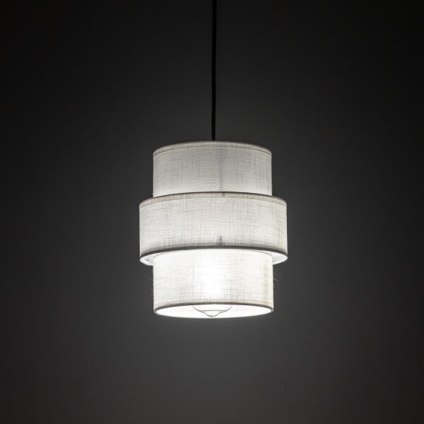 Suspension ronde Ø 20 cm Blanc Noir E27 Tissu Métal