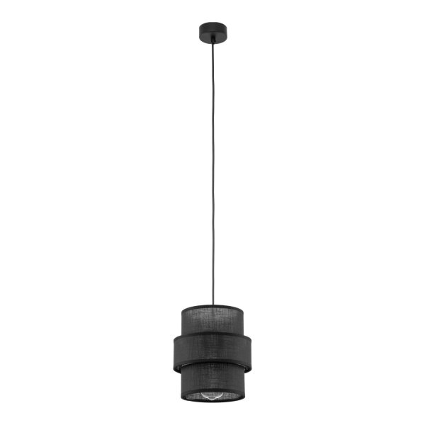 Pendelleuchte Schwarz E27 D: 20 cm rund Modern Stoff