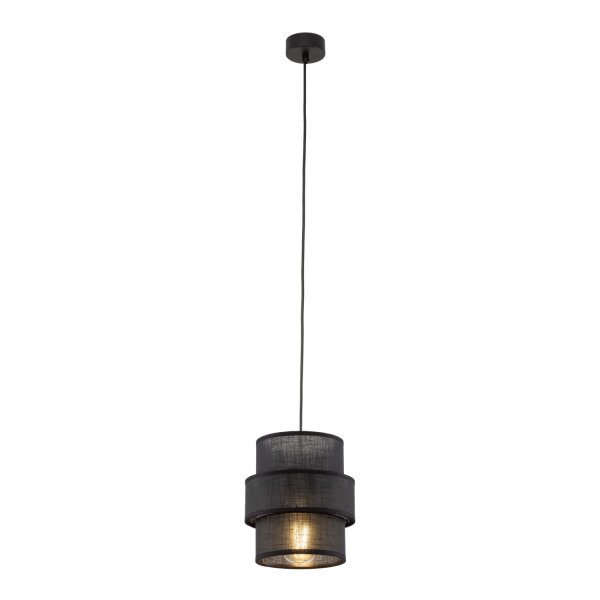 Pendelleuchte Schwarz E27 D: 20 cm rund Modern Stoff