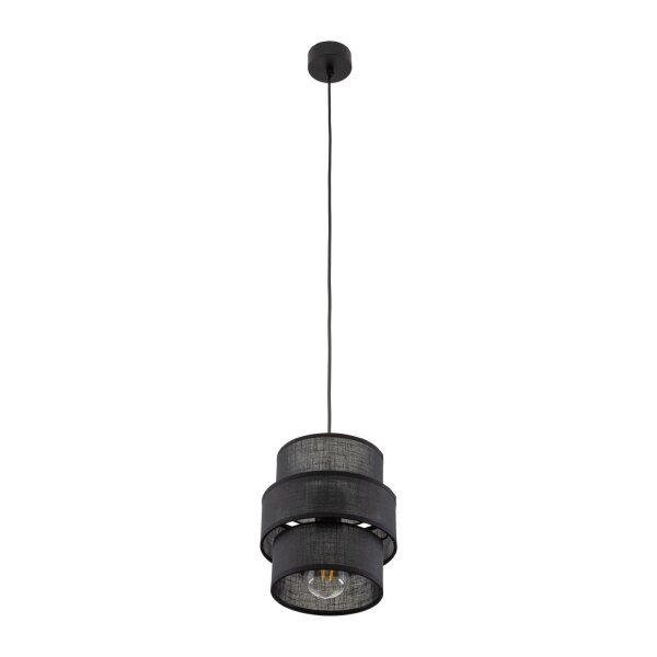 Pendelleuchte Schwarz E27 D: 20 cm rund Modern Stoff