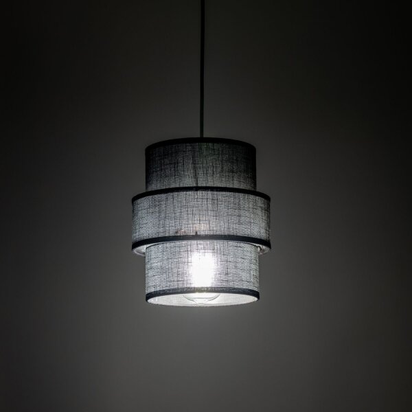 Pendelleuchte Schwarz E27 D: 20 cm rund Modern Stoff