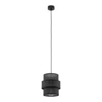 Pendelleuchte Schwarz E27 D: 20 cm rund Modern Stoff