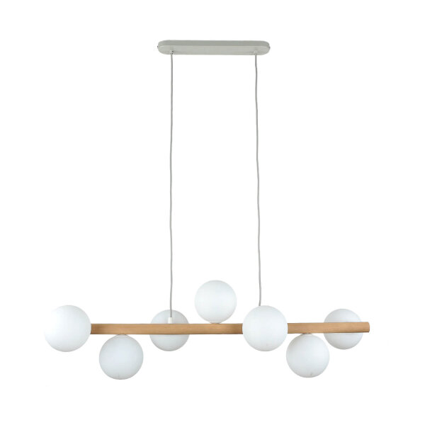 Lampe à suspendre bois métal verre L : 90 cm 7x G9 Moderne