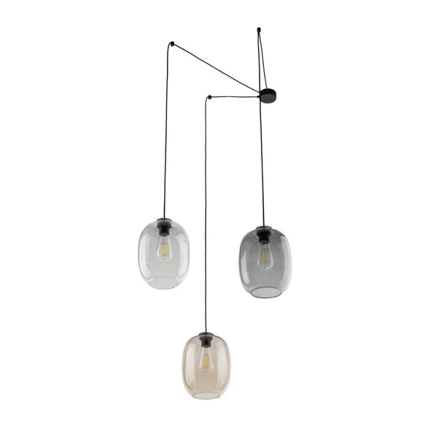 Suspension à 3 flammes H : max. 2,1 m réglable verre fumé