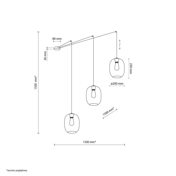 Suspension à 3 flammes H : max. 2,1 m réglable verre fumé
