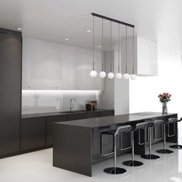 Suspension L : 122 cm verre métal noir blanc 6x G9