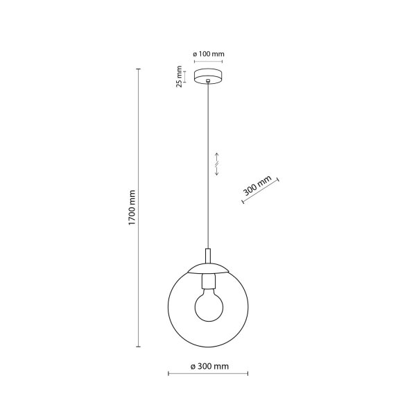 Lampe à suspendre verre métal Ø 30 cm rond E27 sphère H : max. 1,7 m