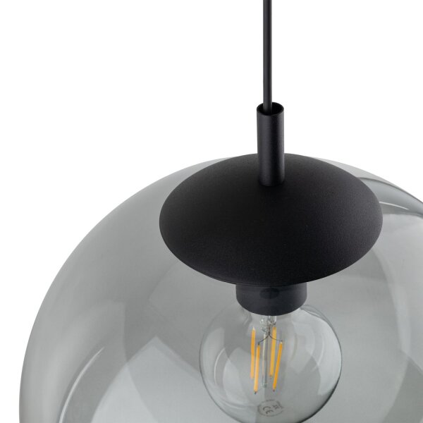 Lampe à suspendre verre fumé métal E27 Ø 35 cm rond Abat-jour sphérique