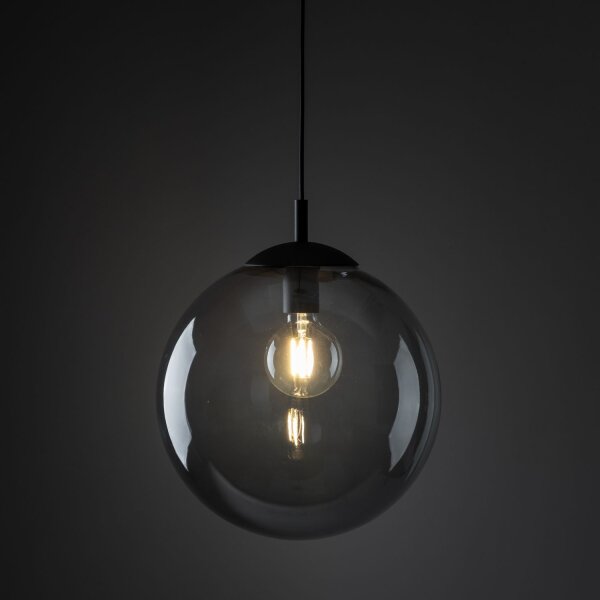 Lampe à suspendre verre fumé métal E27 Ø 35 cm rond Abat-jour sphérique