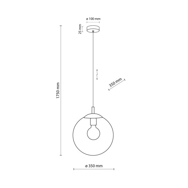 Lampe à suspendre verre fumé métal E27 Ø 35 cm rond Abat-jour sphérique