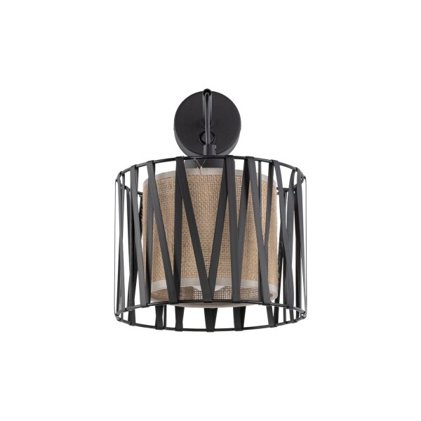 Wandlampe E27 Metall Jute H: 35 cm in Schwarz Braun MINA
