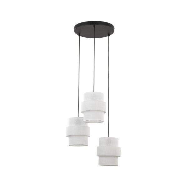 Lampe à suspendre tissu blanc noir réglable E27 3-flamme