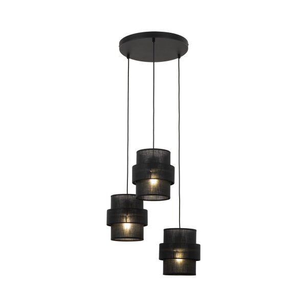 Suspension 3 flammes noir tissu métal E27 orientable