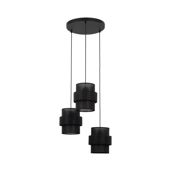 Suspension 3 flammes noir tissu métal E27 orientable
