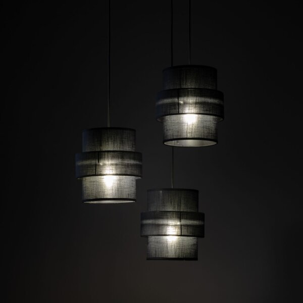 Suspension 3 flammes noir tissu métal E27 orientable