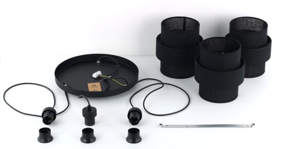 Suspension 3 flammes noir tissu métal E27 orientable