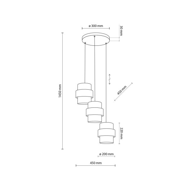 Suspension 3 flammes noir tissu métal E27 orientable