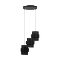 Pendelleuchte 3-flammig Schwarz Stoff Metall E27 verstellbar