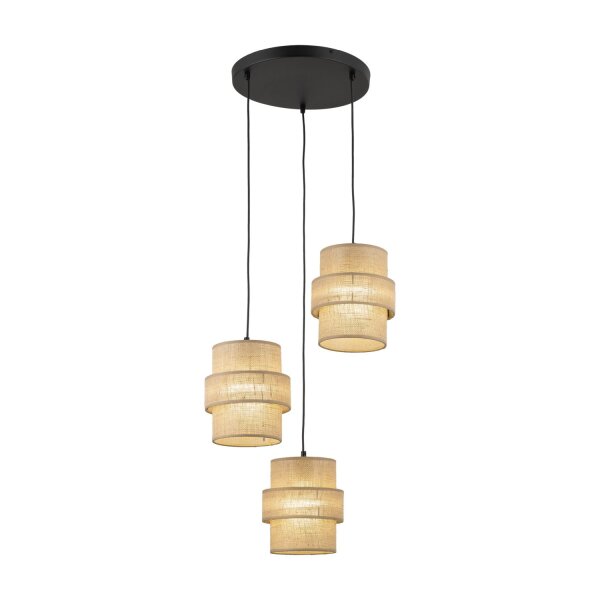 Suspension Jute Métal E27 H : max 145cm 3-flamme Boho