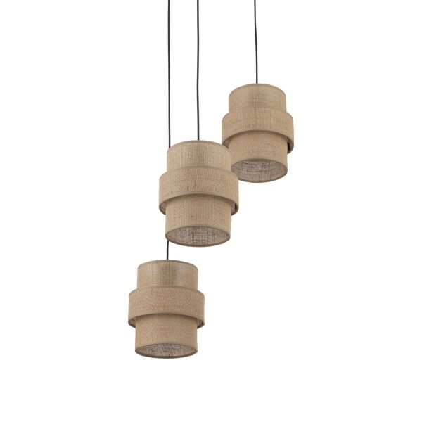 Suspension Jute Métal E27 H : max 145cm 3-flamme Boho