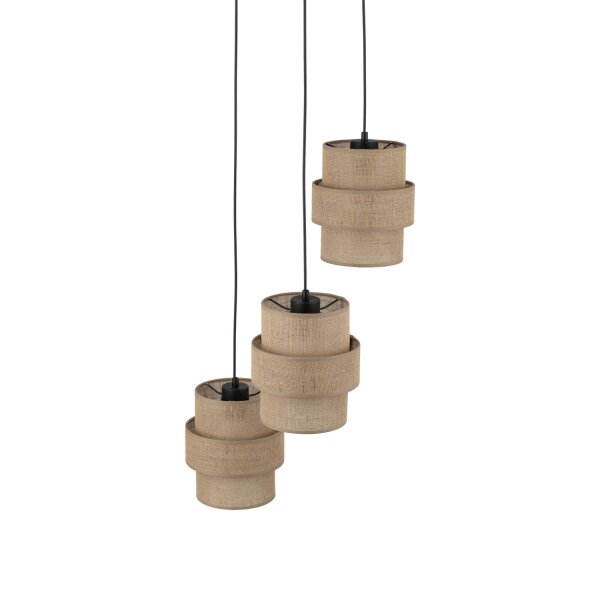 Suspension Jute Métal E27 H : max 145cm 3-flamme Boho