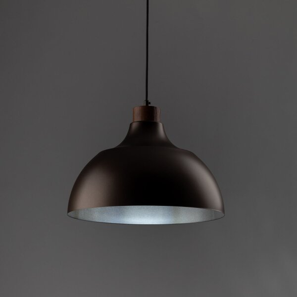 Suspension Marron Métal Bois D : 34 cm rond E27 Retro
