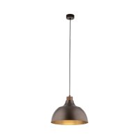 Hängeleuchte Braun Metall Holz D: 34 cm rund E27 Retro