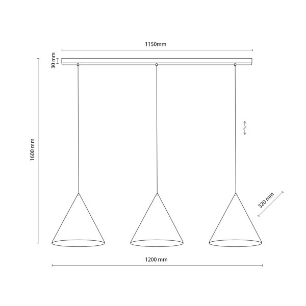 Lampe à suspendre noire 3 flammes métal E27 réglable en hauteur