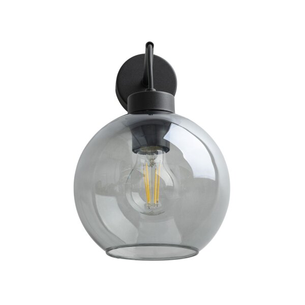 Applique murale verre fumé métal H : 28 cm E27 noir graphite
