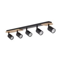 Plafonnier bois métal 85 cm long brun noir 5x GU10