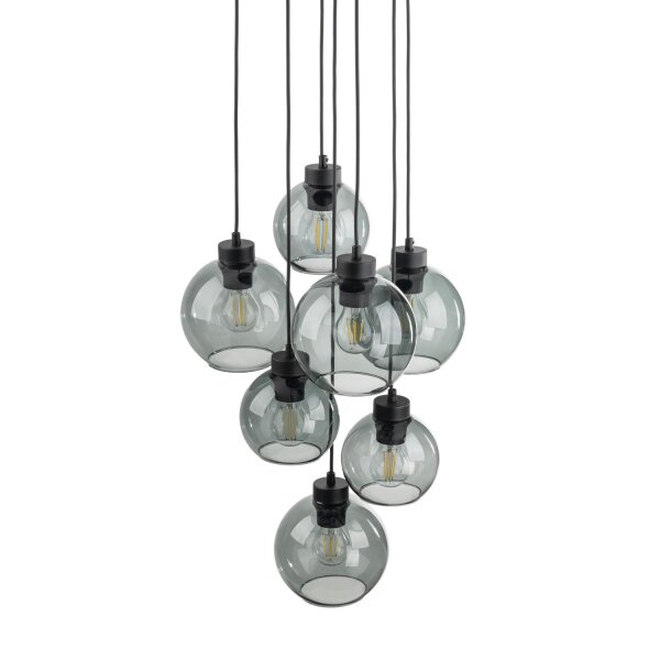 Suspension verre fumé 7x E27 ajustable Abat-jour sphérique